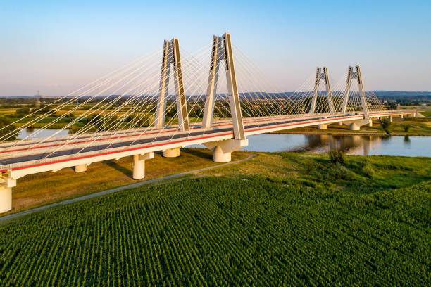 Krakow, Poland.  Double cable-stayed bridge over the Vistula river