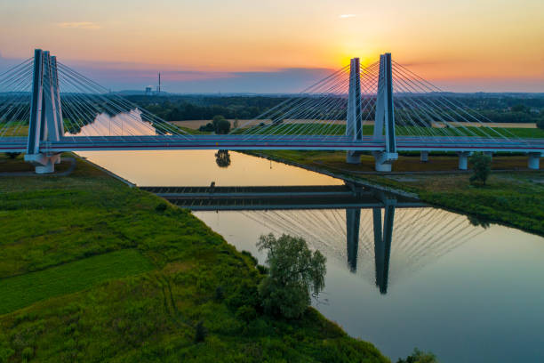 istock Krakow, Poland.  Double cable-stayed bridge over the Vistula river at sunset 1134231794