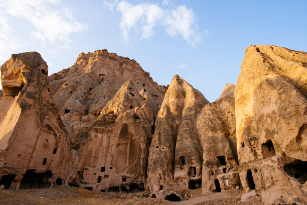 Close-up of fairy chimneys in Cappadocia stock photo