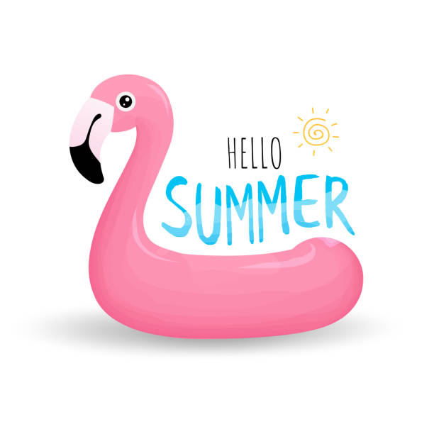 плавательное кольцо в форме розового фламинго - swimming pool toy inflatable ring float stock illustrations