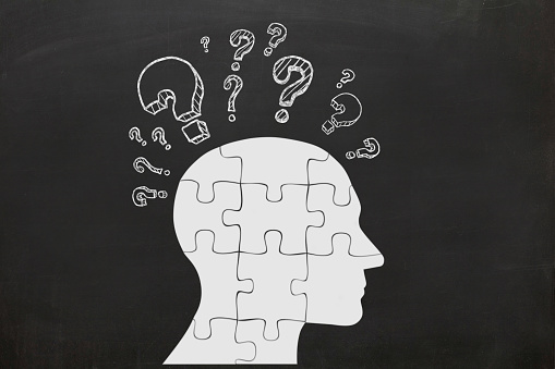 Problem solution puzzle head silhouette mind brain memory