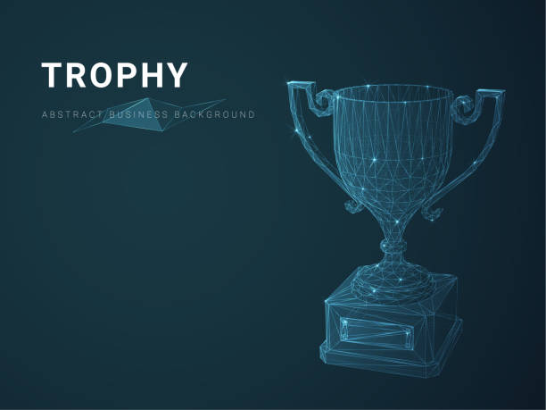 istock Abstract modern business background vector depicting trophy with stars and lines in shape of a trophy cup on blue background. 1134242762