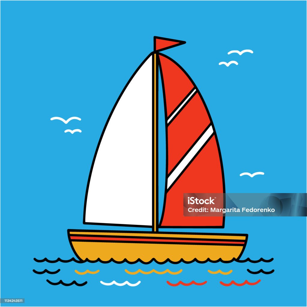 Ilustración de Velero Plano Icono Cuadrado De Dibujos Animados Dibujo Barco  Con Vela Y Bandera Navegando En El Mar y más Vectores Libres de Derechos de  Agua - iStock