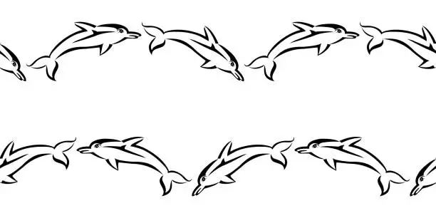 Vector illustration of Tribal dolphin seamless pattern. Vector illustration