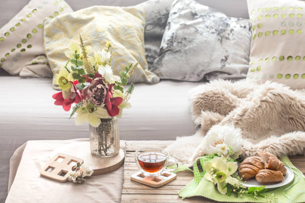 istock Homely cozy spring interior in the living room 1134245152
