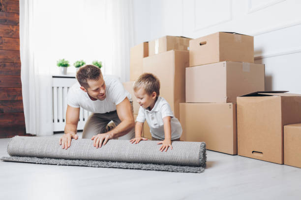istock Moving concept, Father and son moving to a new home 1134246130