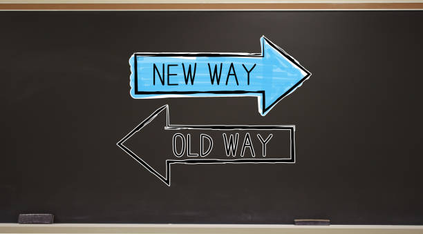 istock Old way or new way on a blackboard 1134247983