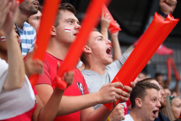 istock Ecstatic fans on the stadium cheering 1134249313