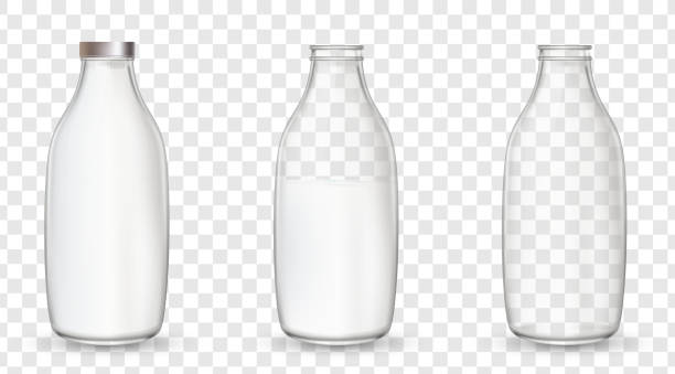 illustrazioni stock, clip art, cartoni animati e icone di tendenza di bottiglie di vetro realistiche con latte. - milk milk bottle bottle glass