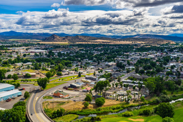 Overlooking view at Prineville, city of Central Oregon, USA. stock photo