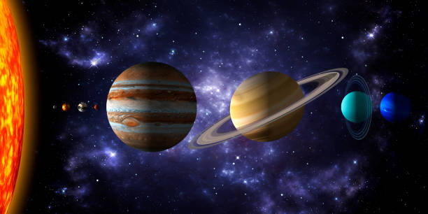 istock Solar system 3d render illustration with the relative size of the planets and the sun. 1134254870