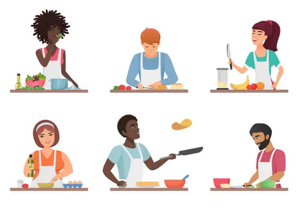 Vector illustration of Cartoon people cooking set isolated vector illustration.