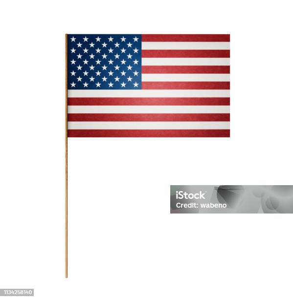 Papier Amerikanische Flagge Auf Holzstab Stockfoto und mehr Bilder von Amerikanische Flagge - Amerikanische Flagge, Weißer Hintergrund, Zahnstocher