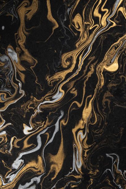 marble ink paper texture black silver gold - black backgound imagens e fotografias de stock