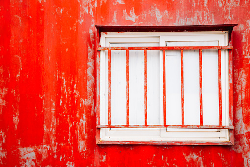 Red container box wall and window texture background