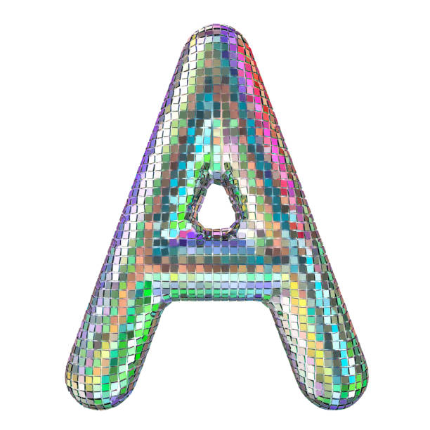 Disco font, letter A from glitter mirror facets. 3D rendering isolated on white background Disco font, letter A from glitter mirror facets. 3D rendering isolated on white background large letter a stock pictures, royalty-free photos & images