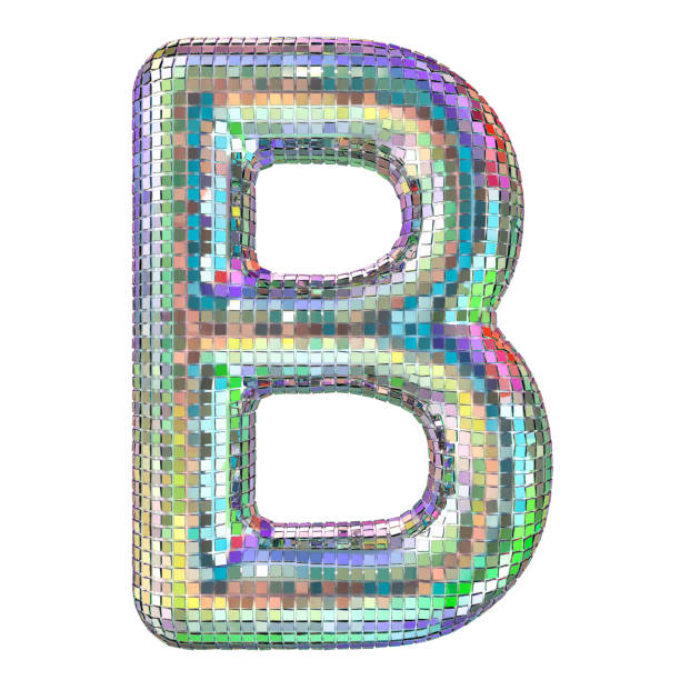 Disco font, letter B from glitter mirror facets. 3D rendering isolated on white background