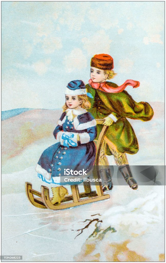 Antique color illustration from German children fable book Retro Style stock illustration