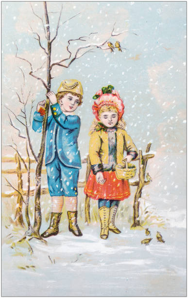 Antique color illustration from German children fable book