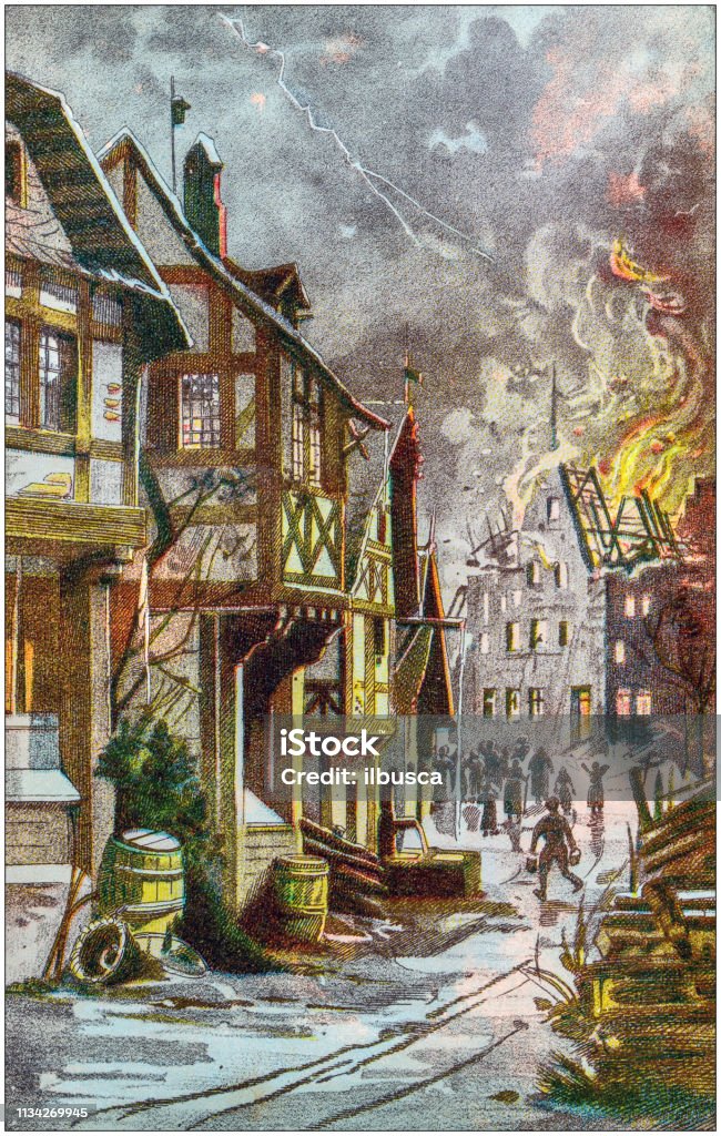 Antique color illustration from German children fable book Book stock illustration