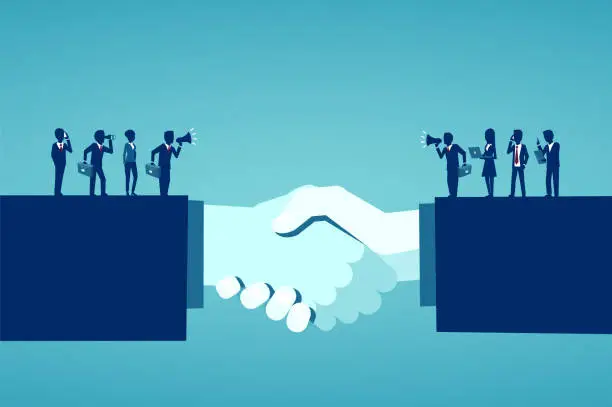 Vector illustration of Vector of businesspeople reaching an agreement after successful negotiations