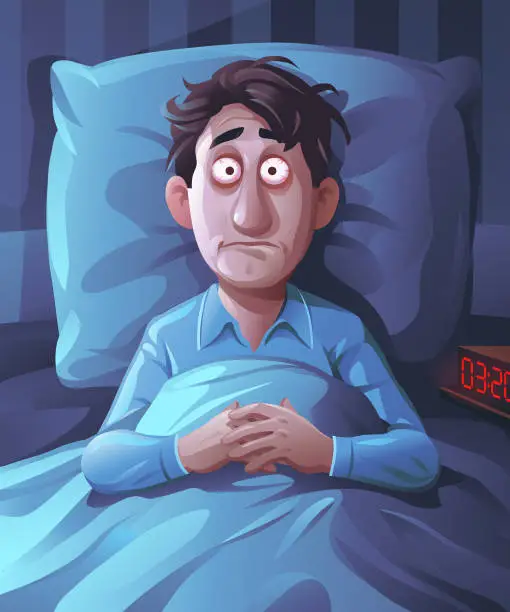 Vector illustration of Sleepless Young Man
