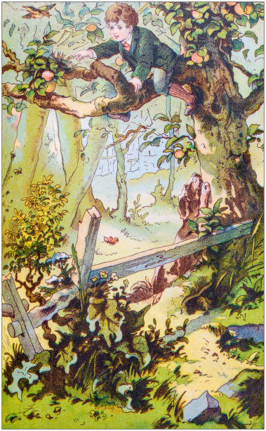 Antique color illustration from German children fable book