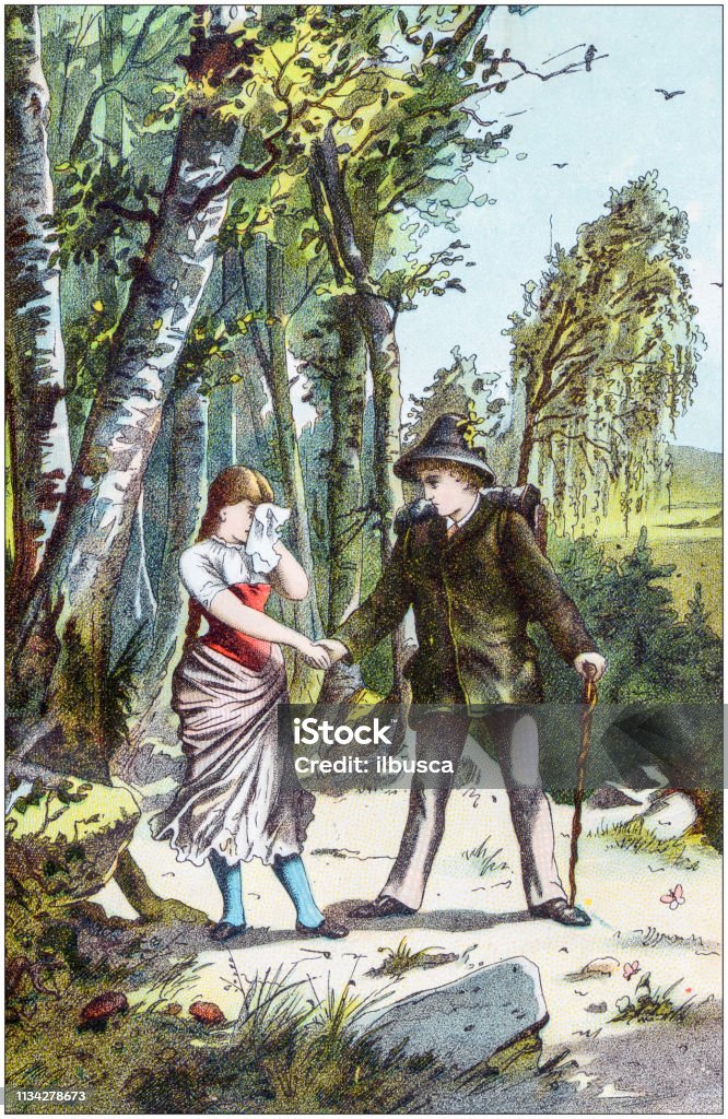 Antique color illustration from German children fable book German Culture stock illustration