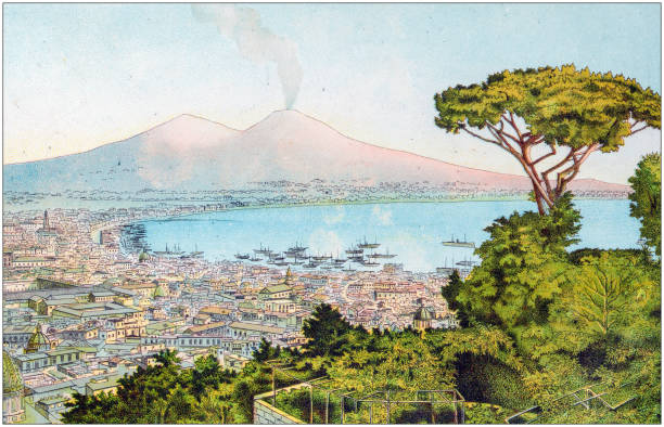 illustrations, cliparts, dessins animés et icônes de illustration de couleur antique de livre d'enfants allemand fable: naples - engraving engraved image coastline illustration and painting