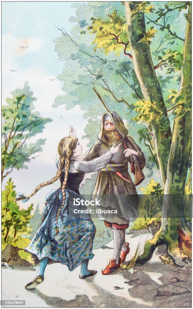 Antique color illustration from German children fable book Book stock illustration