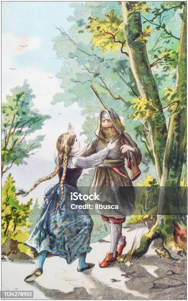 Antique Color Illustration From German Children Fable Book Stock Illustration - Download Image Now