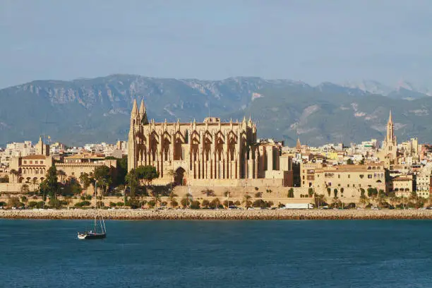 Palma-de-Mallorca, Spain, Cathedral on sea coast