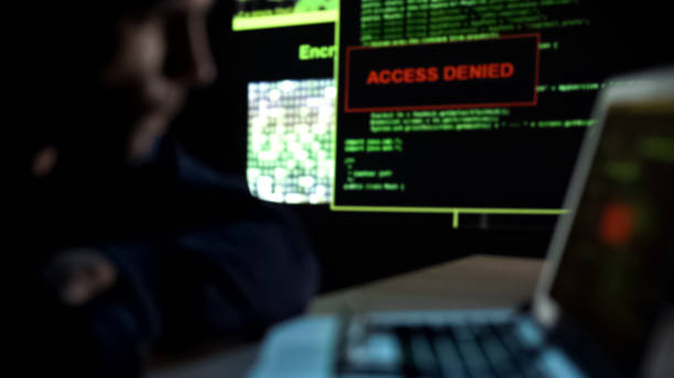 istock Administrator sees message Access denied on monitor, server hacking attempt 1134282592