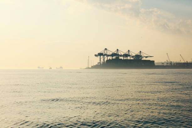 Container port and cargo ship in istanbul
