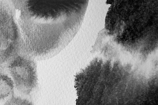istock Watercolor painting background image. Abstract  Black and white watercolor hand paint on black background. Detail or closeup brush stroke pattern. 1134282864