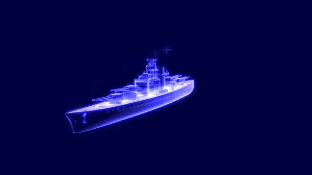 Photo of 3d illustration of a battleship hologram