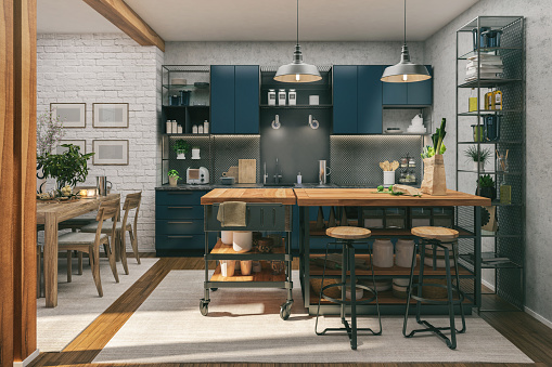 Picture of a modern kitchen. Render image.