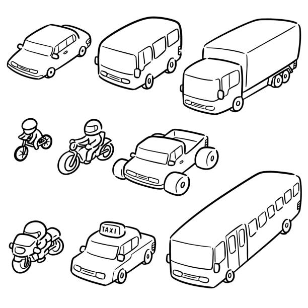 transportation and vehicle vector set of transportation and vehicle truck drawings stock illustrations
