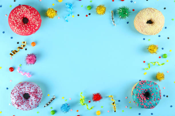 istock Minimal composition in vibrant colors with bright glaze donuts. 1134299111