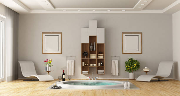 istock Luxury bathroom with built-in round bathtub 1134301567