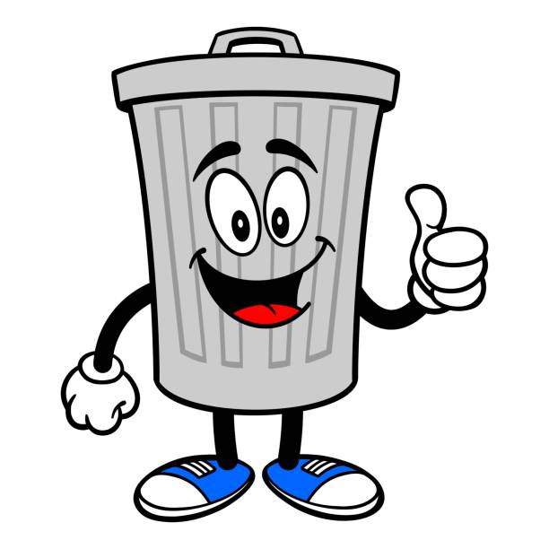 корзина может талисман с пальцами вверх - garbage can stock illustrations