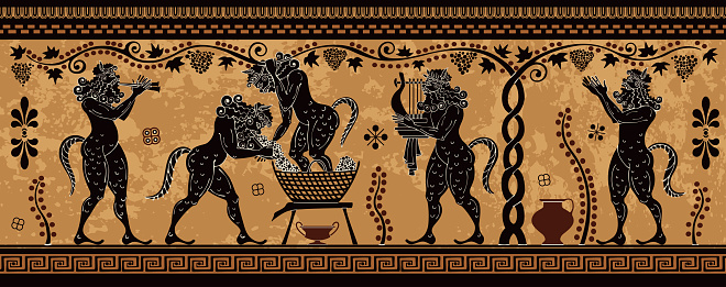 Ancient greece mythology.Black figure pottery.Ancient greek scene banner.