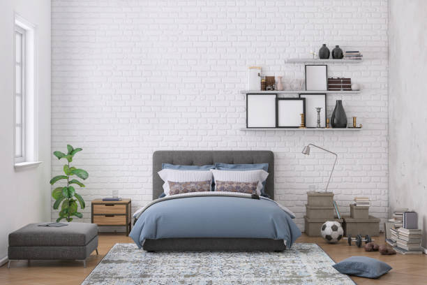 istock Modern bedroom interior with blank wall for copy space 1134302623
