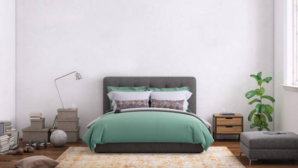 istock Modern bedroom interior with blank wall for copy space 1134302627