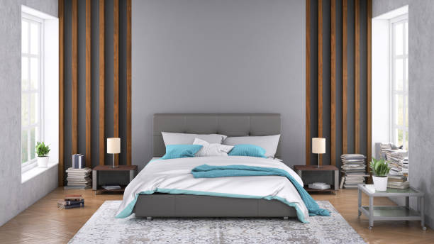 istock Modern bedroom interior with blank wall for copy space 1134302757