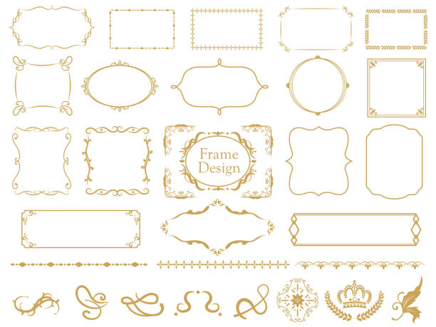 illustrazioni stock, clip art, cartoni animati e icone di tendenza di elegante set di montatura1 - picture frame frame gold ornate