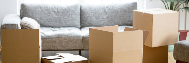 istock Horizontal image heap of cardboard boxes in living room 1134312166