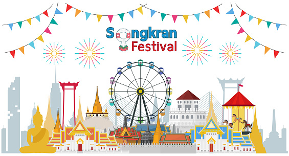 Songkran Festival at Thailand 2019, vector template