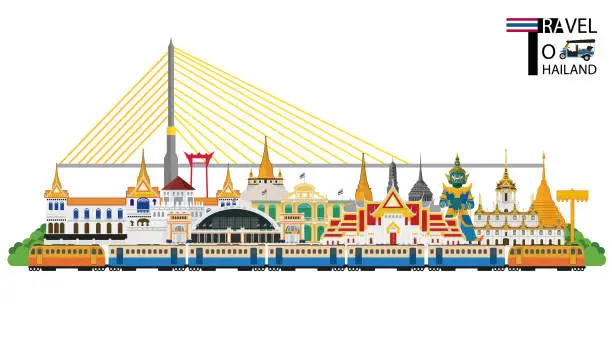 Vector illustration of Bangkok in Thailand and Landmarks and travel place,temple,background