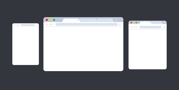 Browser window.Web browser in flat style. Window concept internet browser. Mockup screen design. Vector illustration concept. Responsive web design concept. Browsing on tablet, desktop and mobile.